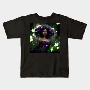 Girl with Glowing Purple Flowers - best selling Kids T-Shirt